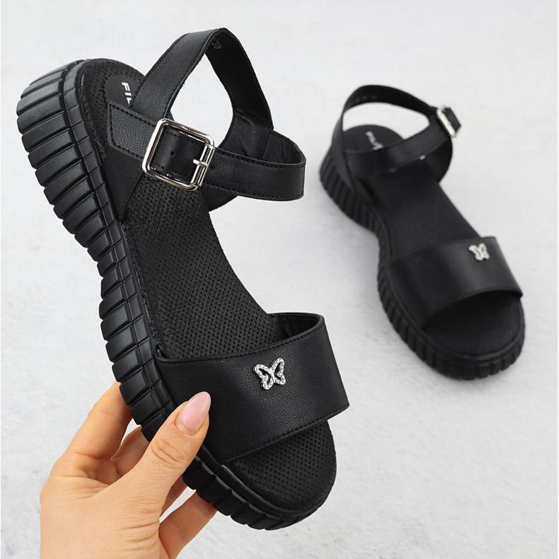 Women's leather sandals on a thick sole with a butterfly black Filippo DS6811 1 Women's leather sandals on a thick sole with a butterfly black Filippo DS6811 1