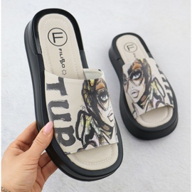 Women's leather slippers with print beige Filippo DK6158 1