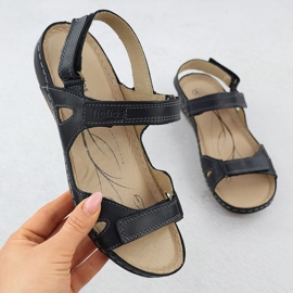 Leather women's comfortable sandals for Velcro Black Helios 205-011 1 Leather women's comfortable sandals for Velcro Black Helios 205-011 1
