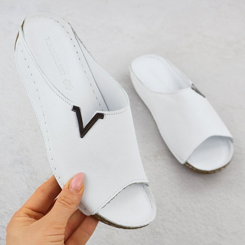 Women's leather flip flip flops T.Sokolski L22-301 white 1
