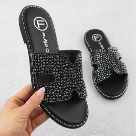 Women's flip flops with rhinestones black Filippo DK6973 1