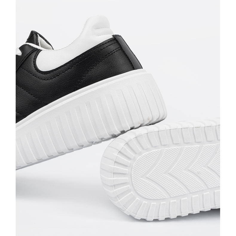 Shelvt Women's black sneakers with white inserts 1