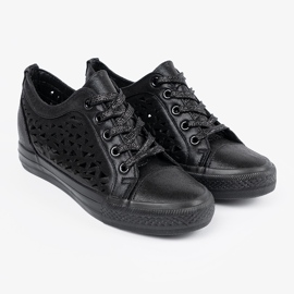 Shelvt Openwork women's wedges sneakers black 2 Shelvt Openwork women's wedges sneakers black 2