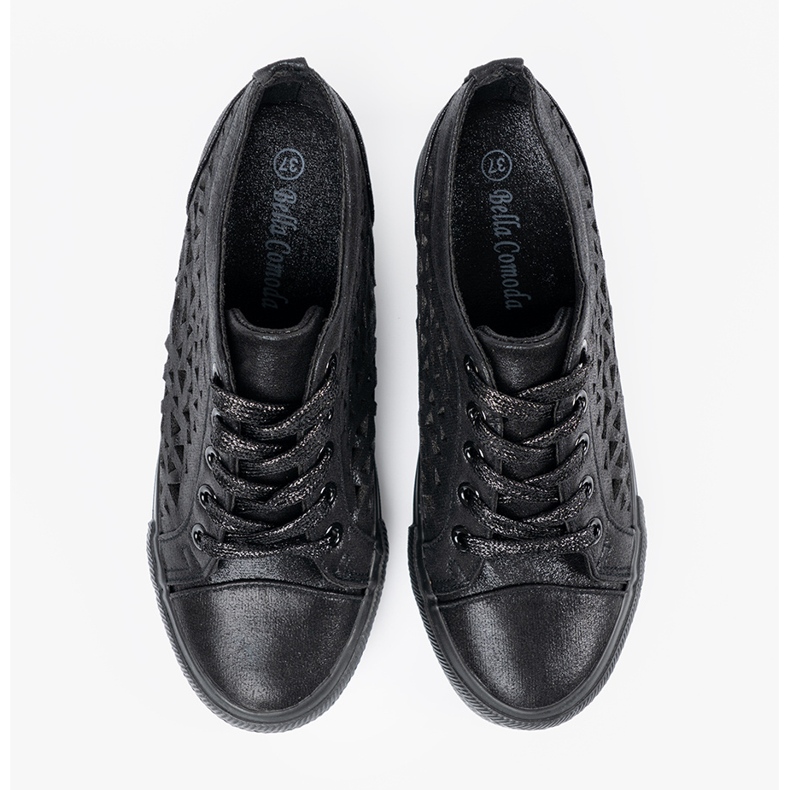 Shelvt Openwork women's wedges sneakers black 1