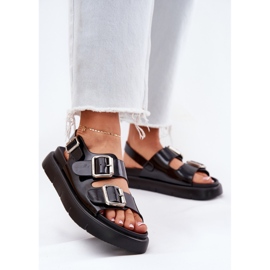 Leather lacquered women's sandals with Big Star RR2746662 black buckles 2 Leather lacquered women's sandals with Big Star RR2746662 black buckles 2