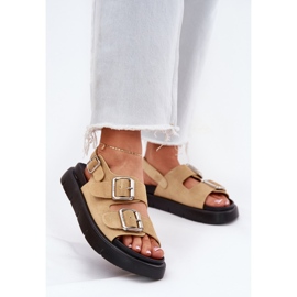 Women's suede sandals with Big Star RR274665 beige buckles 2 Women's suede sandals with Big Star RR274665 beige buckles 2