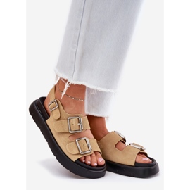 Women's suede sandals with Big Star RR274665 beige buckles 1 Women's suede sandals with Big Star RR274665 beige buckles 1