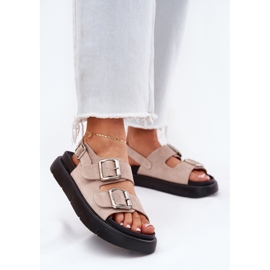 Women's suede sandals with Big Star RR274663 clamps light pink 2