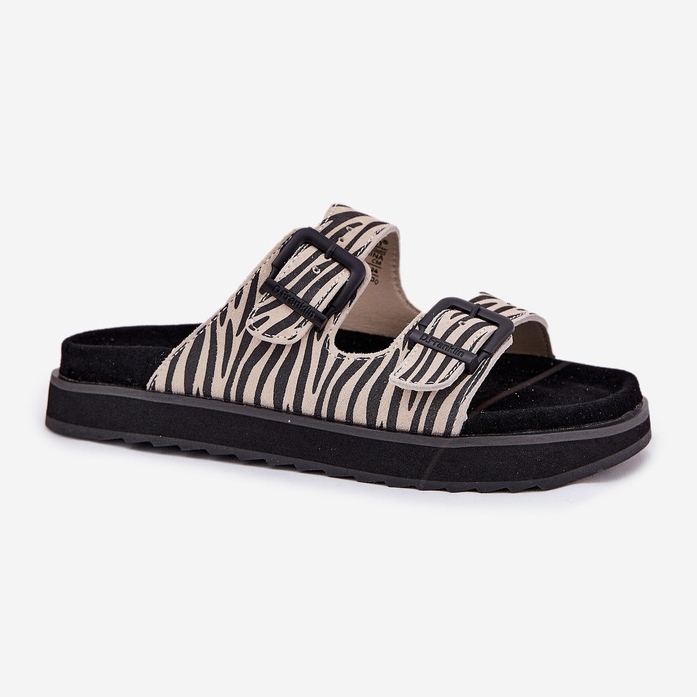 Women's suede flip flops with d.franklin dfsh405002 zebra buckles beige 1