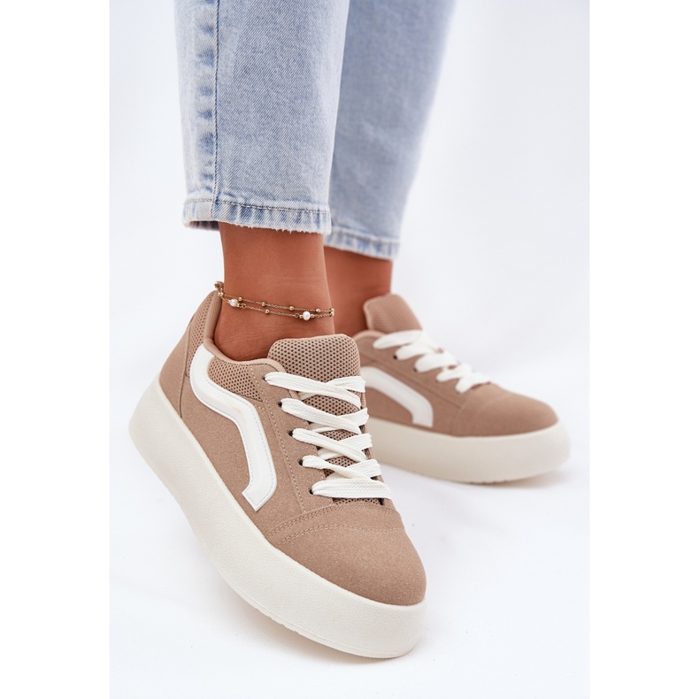 Inna Women's sneakers on the khaki platform beige 2 Inna Women's sneakers on the khaki platform beige 2