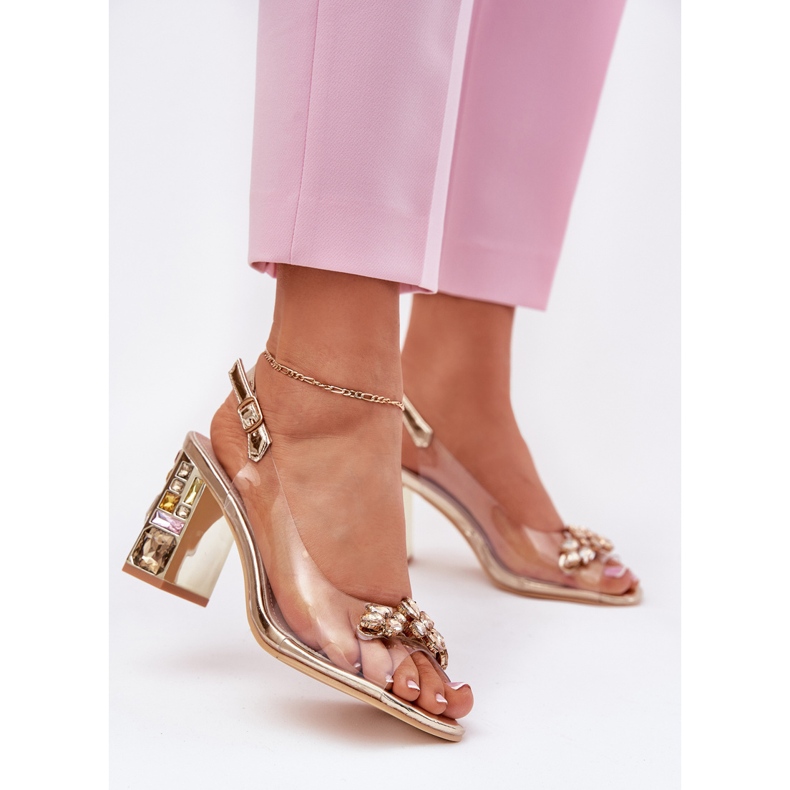Vinceza Transparent sandals on the post with Vincez crystals 70110 zlotys golden 2