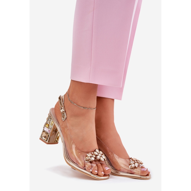 Vinceza Transparent sandals on the post with Vincez crystals 70110 zlotys golden 1