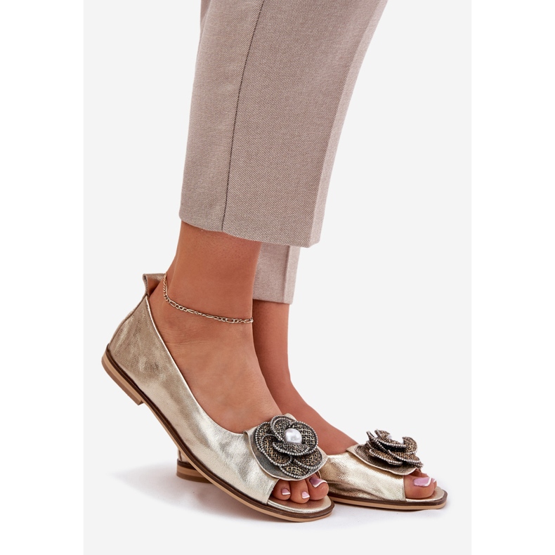 Leather ballerinas with bare fingers and a Zazoo flower 1870 zlotys golden 1 Leather ballerinas with bare fingers and a Zazoo flower 1870 zlotys golden 1