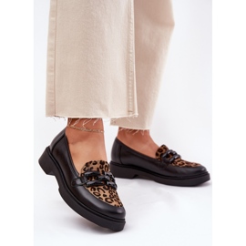 Leather loafers with an ornament and leopard print Laura Messi 2965 black 2