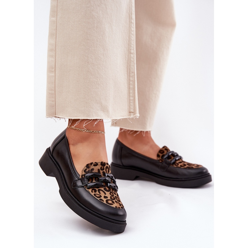 Leather loafers with an ornament and leopard print Laura Messi 2965 black 2