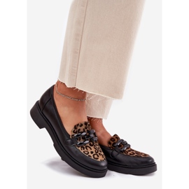 Leather loafers with an ornament and leopard print Laura Messi 2965 black 1 Leather loafers with an ornament and leopard print Laura Messi 2965 black 1