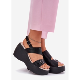 S.Barski Women's leather sandals on wedge and platform S. Barski LR51-540 black 1