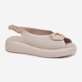 S.Barski Women's leather sandals with an ornament of S. Barski LR51-786 beige 4