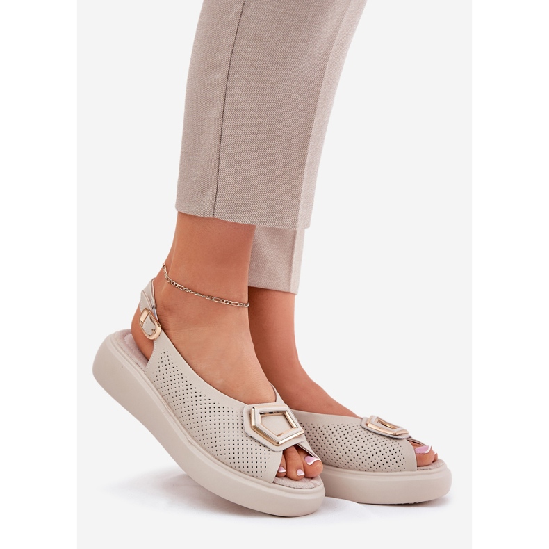 S.Barski Women's leather sandals with an ornament of S. Barski LR51-786 beige 1 S.Barski Women's leather sandals with an ornament of S. Barski LR51-786 beige 1