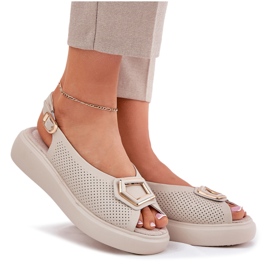 S.Barski Women's leather sandals with an ornament of S. Barski LR51-786 beige 9