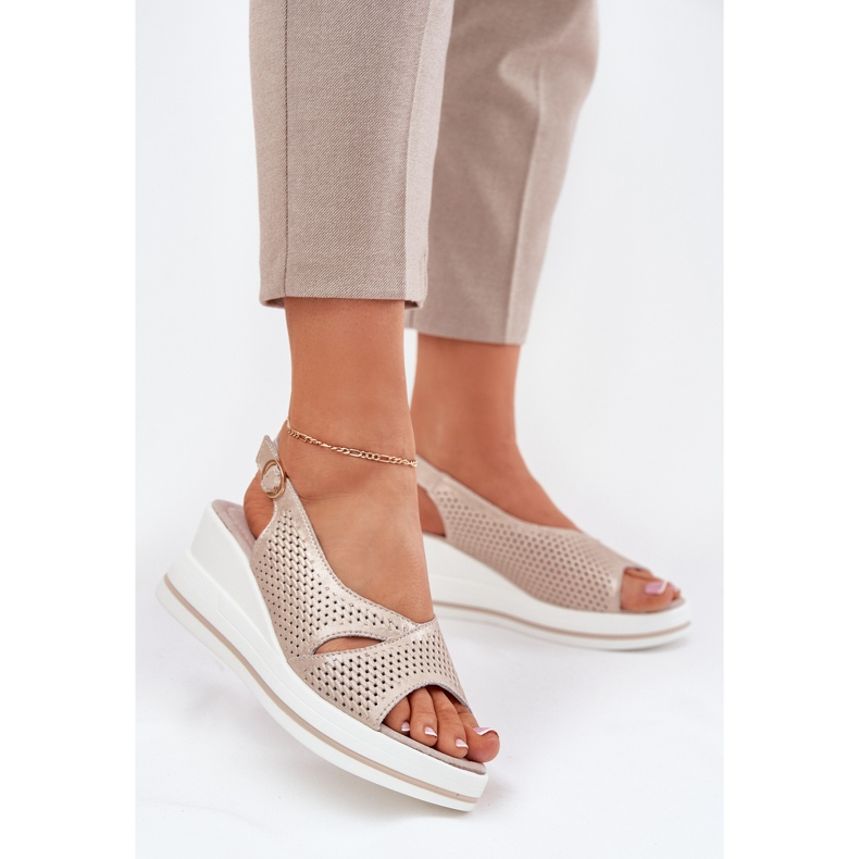 S.Barski Women's leather sandals S. Barski LR51-660 Openwork golden 2