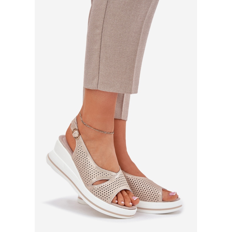 S.Barski Women's leather sandals S. Barski LR51-660 Openwork golden 1