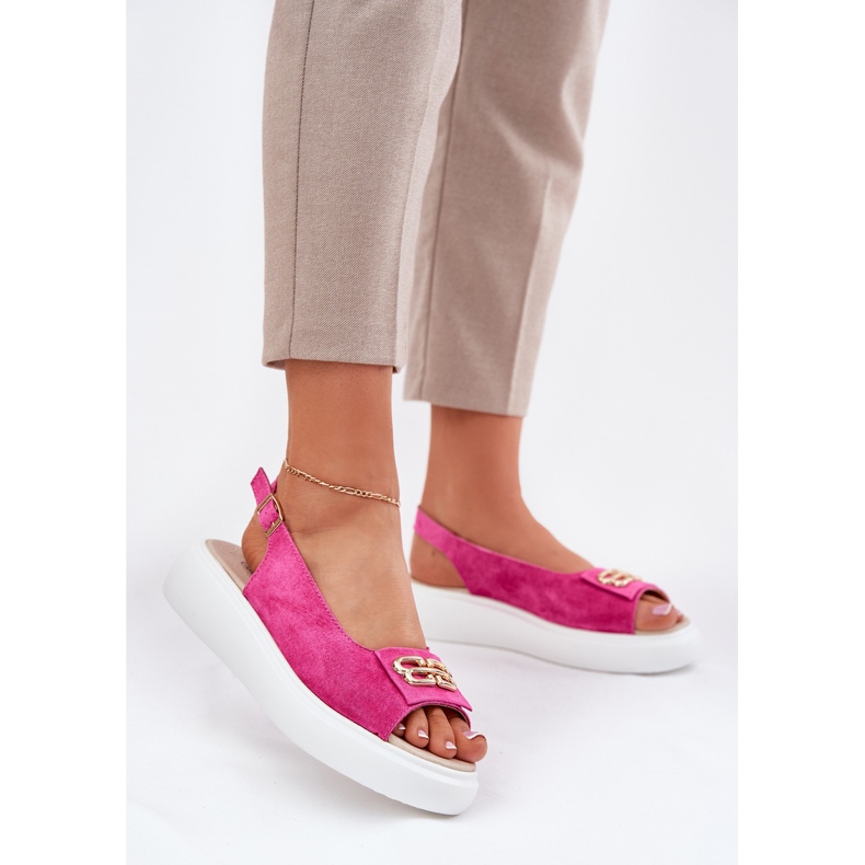 S.Barski Women's suede sandals with a golden detail S. Barski gr51-604 fuchsia pink 2