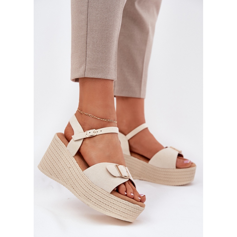 Inna Women's sandals for wedge with a buckle beige 1 Inna Women's sandals for wedge with a buckle beige 1