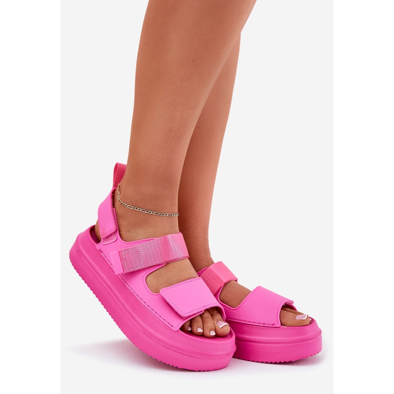Inna Women's sandals on the platform with Velcro fuchsia pink 1