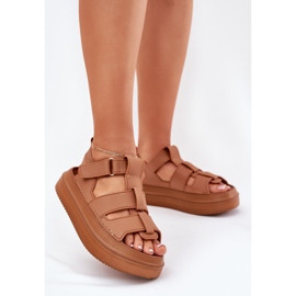 Inna Women's sandals on Camel platform brown 2