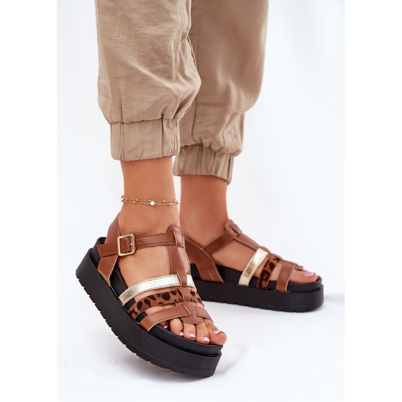 Inna Women's sandals with stripes on the Camel platform brown 2 Inna Women's sandals with stripes on the Camel platform brown 2