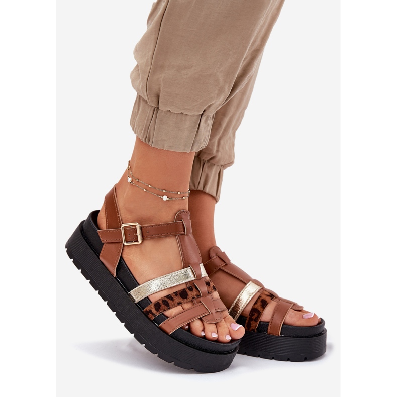 Inna Women's sandals with stripes on the Camel platform brown 1 Inna Women's sandals with stripes on the Camel platform brown 1