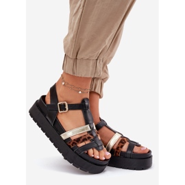 Inna Women's sandals with stripes on the platform black 1