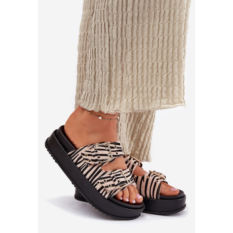 Inna Women's flip flops with buckles on the zebra platform white 1