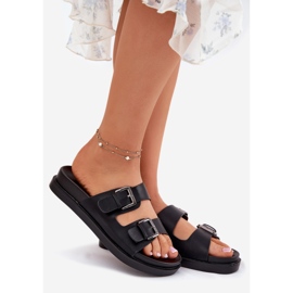 EVento Women's slippers with golden buckles black buckles 1