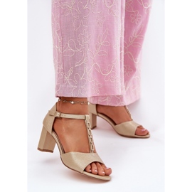 EVento Women's sandals on the post with a decorative Eco leather belt golden 2