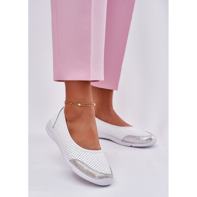 EVento Women's leather openwork white ballerinas 2