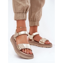 Women's leather sandals on the Zazoo 40443 gold platform golden 2