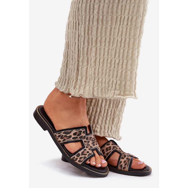 Leather flat leopard flip flops Zazoo 40383 black 1 Leather flat leopard flip flops Zazoo 40383 black 1