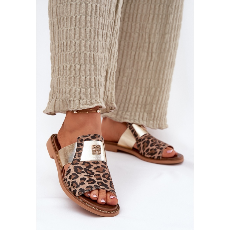 Zazoo Elegant flat -leather -high -heel -leather flip flip flops brown 2