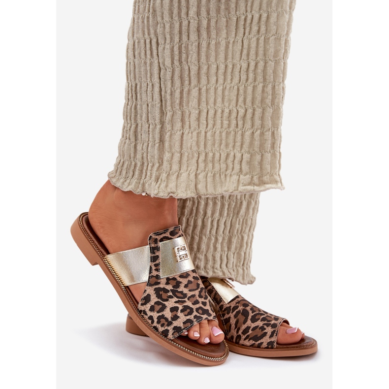 Zazoo Elegant flat -leather -high -heel -leather flip flip flops brown 1