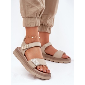 Women's leather sandals on the Zazoo 40443 beige platform 2