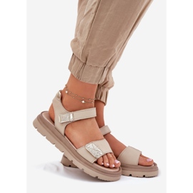 Women's leather sandals on the Zazoo 40443 beige platform 1