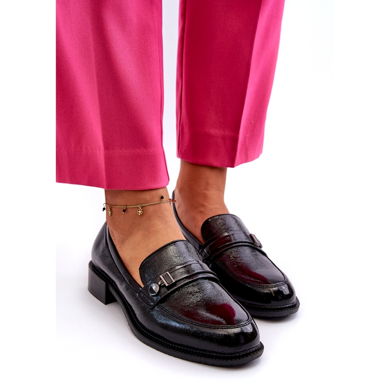 Vinceza Women's varnished black loafers with an ornament 2 Vinceza Women's varnished black loafers with an ornament 2