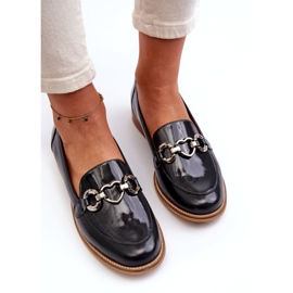 Laura Messi 2760 navy blue leather leather varnished loafers 1