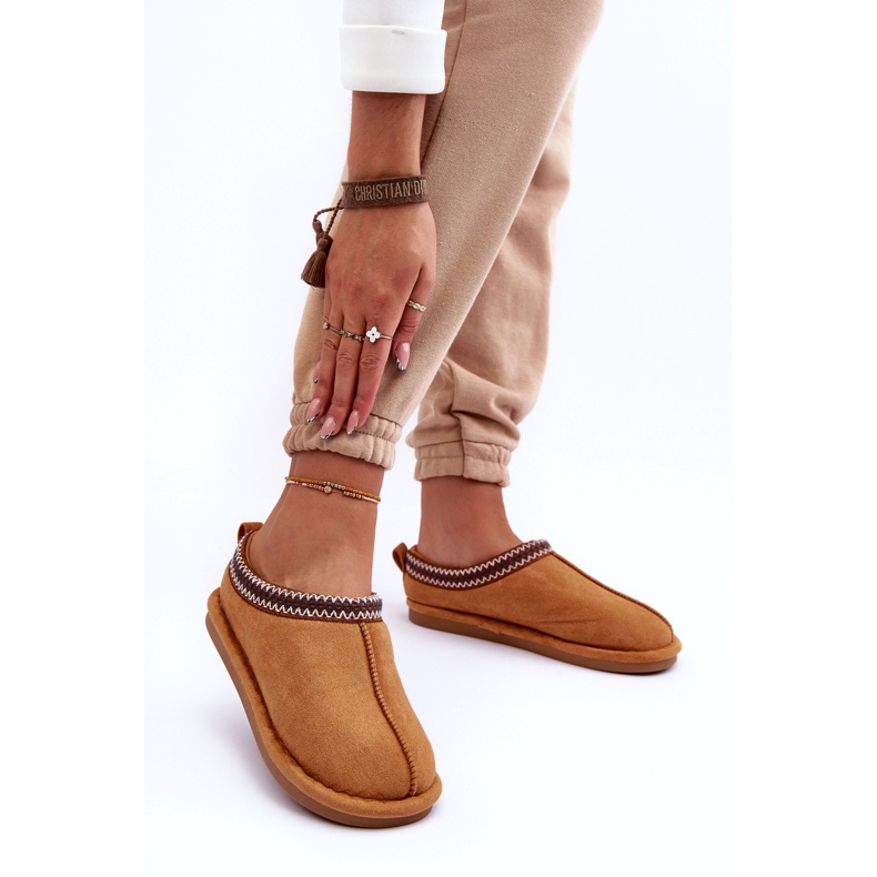 Women's suede slippers with fur beige-camel 1 Women's suede slippers with fur beige-camel 1