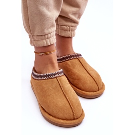 Women's suede slippers with fur beige-camel 2