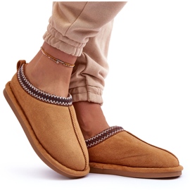 Women's suede slippers with fur beige-camel 4