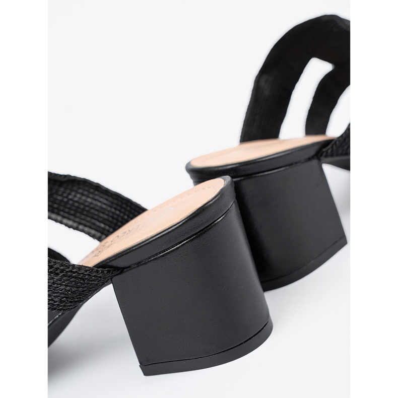 Shelvt Black -high -heeled black flip flops 1