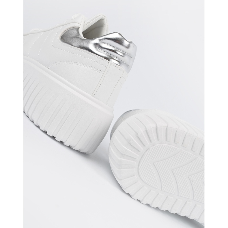 Shelvt White women's sneakers with silver inserts 1